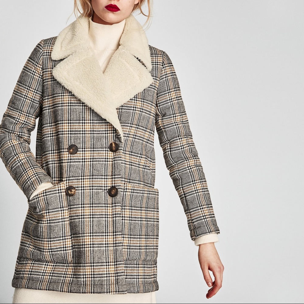 NWOT Zara cotton blend Texure Checked Coat